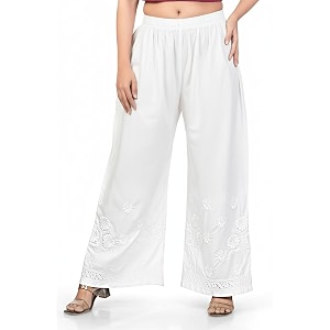 Womens Palazzo Pants with Floral Embroidery Elastic