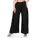 Women39s Palazzo Pants with Floral Embroidery Elastic