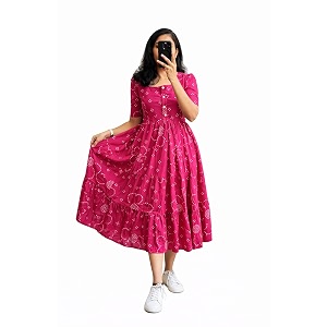Womens Pink Bandhani Print Tiered Maxi Dress