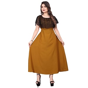 Womens Poly Crepe Round Neck Plain Gown