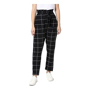 Womens Polyester Checkered Elasticated Trousers