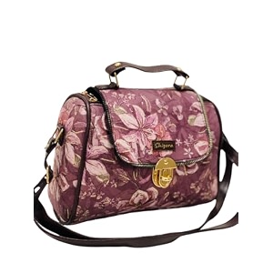 womens cotton printed vegan leather satchel  medium top handle handbag with lock closure  spacious crossbody sling bag  elegant ladies purse  gift for teenagers