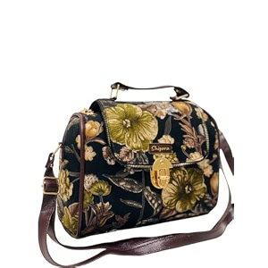 womens cotton printed vegan leather satchel  medium top handle handbag with lock closure  spacious crossbody sling bag  elegant ladies purse  gift for teenagers
