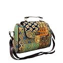 Women’s Cotton Printed Vegan Leather Satchel | Medium Top Handle Handbag with Lock Closure | Spacious Crossbody Sling Bag | Elegant Ladies Purse | Gift for Teenagers