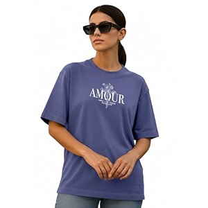 Womens Printed Oversized T-Shirt with Half Sleeves