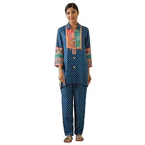 Womens Printed Silk Blend Co-Ord Set Long