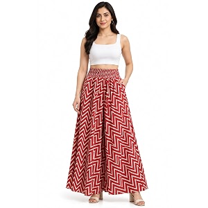 Womens Printed Viscose Crepe Flared Palazzo Pants
