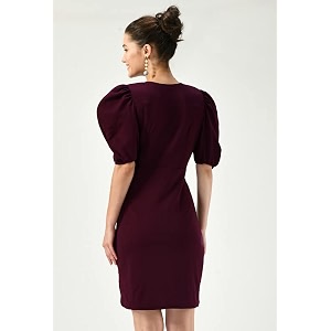Womens Puff Sleeve V-Neck Bodycon Casual Mini