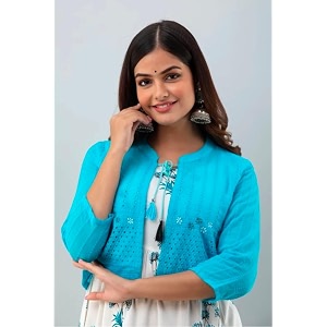 women39s pure cotton anarkali gown kurta with floral print amp embroidered jacket  ethnic long dress for women  festive cotton kurti set