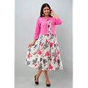 Women's Pure Cotton Anarkali Gown Kurta with Floral Print &amp; Embroidered Jacket | Ethnic Long Dress for Women | Festive Cotton Kurti Set