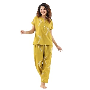 Womens Pure Cotton Bird Printed Night Suit