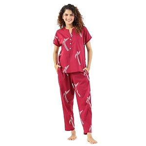 Womens Pure Cotton Bird Printed Night Suit