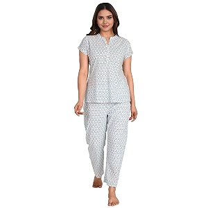 Womens Pure Cotton Bird Printed Night Suit