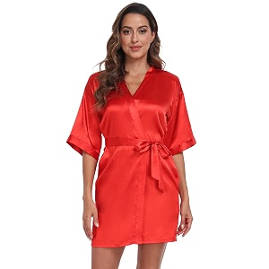 Womens Pure Short Silky Robes Bridesmaid Bride
