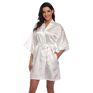 Womens Pure Short Silky Robes Bridesmaid Bride
