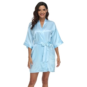 Womens Pure Short Silky Robes Bridesmaid Bride