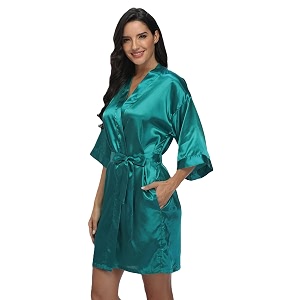Womens Pure Short Silky Robes Bridesmaid Bride