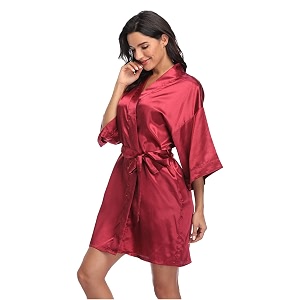 Womens Pure Short Silky Robes Bridesmaid Bride