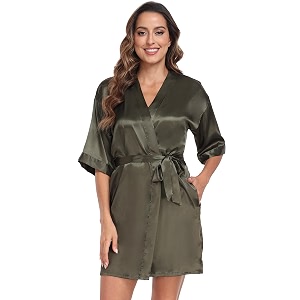 Womens Pure Short Silky Robes Bridesmaid Bride