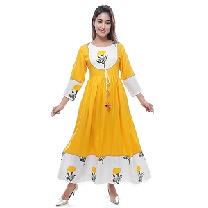 Womens Rayon Anarkali Kurti with Banarasi Dupatta