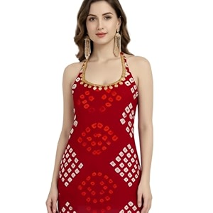 Womens Rayon Bandhani Print Halter Neck Kurti