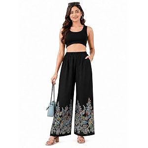 Womens Rayon Bird Flower Print Loose fit
