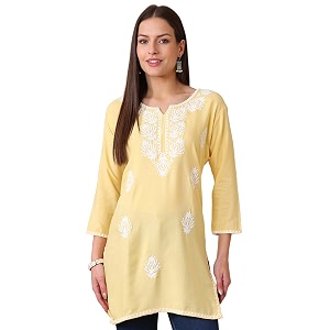 Womens Rayon Chikankari Embroidered Short Kurti