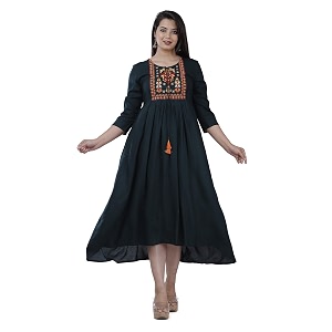 Womens Rayon Embroidery Work Flared Kurta