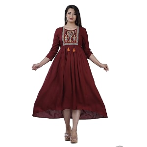 Womens Rayon Embroidery Work Flared Kurta