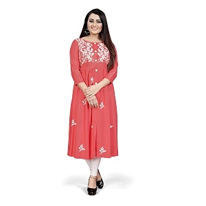 Womens Rayon Flared Embroidery Kurti Under 599
