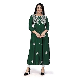 Womens Rayon Flared Embroidery Kurti Under 599