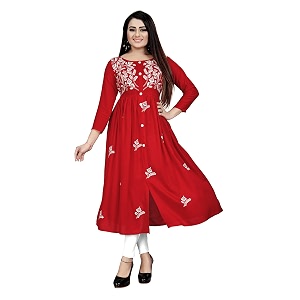 Womens Rayon Flared Embroidery Kurti Under 599