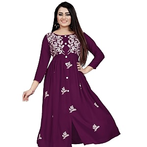 Womens Rayon Flared Embroidery Kurti Under 599