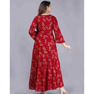Womens Rayon Jaal Printed Anarkali Kurta Maroon