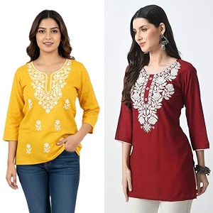 Womens Rayon Kashmiri Embroidered Short Kurti