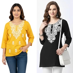 Womens Rayon Kashmiri Embroidered Short Kurti