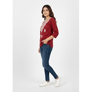 Womens Rayon Kashmiri Embroidered Short Kurti