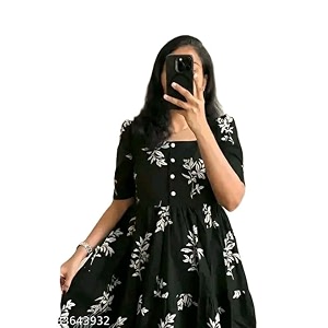 Womens Rayon A-Line Midi Dress Floral Print