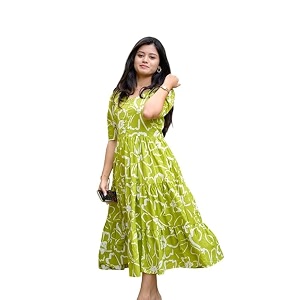 Womens Rayon Printed Floral Gown Dress Short