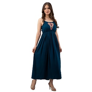 Womens Rayon Sleeveless Embroidered Anarkali Kurti Royal