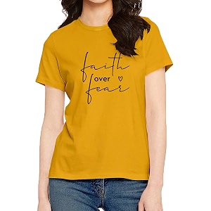 Womens Regular Fit Faith Over Fear Cotton