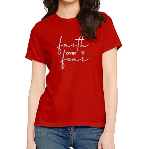 Womens Regular Fit Faith Over Fear Cotton