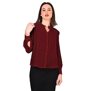 Womens Regular Fit Solid Pleated Cotton Blend