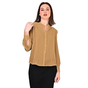 Womens Regular Fit Solid Pleated Cotton Blend