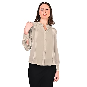 Womens Regular Fit Solid Pleated Cotton Blend