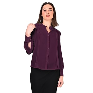 Womens Regular Fit Solid Pleated Cotton Blend