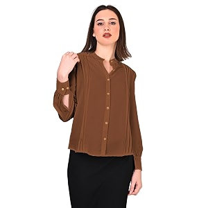 Womens Regular Fit Solid Pleated Cotton Blend