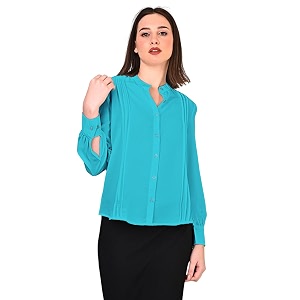 Womens Regular Fit Solid Pleated Cotton Blend