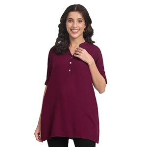 women39s roll-up sleeve tunic top v-neck with button front side pockets rayon short kurti