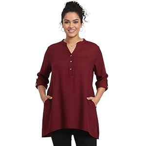 women39s roll-up sleeve tunic top v-neck with button front side pockets rayon short kurti